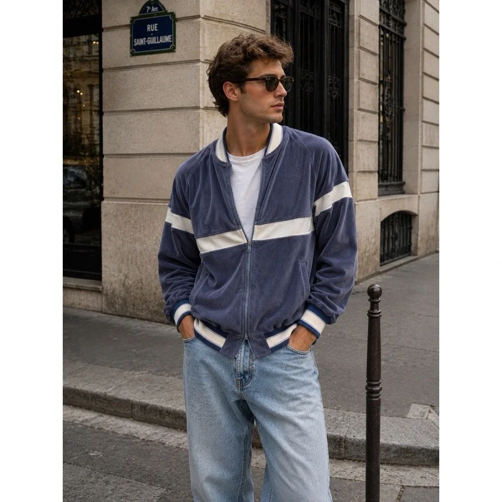 Vintage Christian Dior Track Jacket M Blue Velour Archive 90s Unisex Streetwear